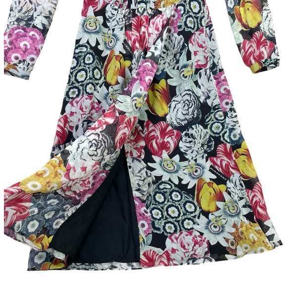Burberry London Women 4 Midi Dress Ruffled Floral Long Sleeve Lightweight Silk - Picture 16 of 16